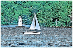 Sailing Past Herrick Cove Light on Lake Sunapee - Digital Painti